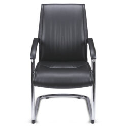 Fauteuil Visiteur Structure luge en acier chromé, accoudoirs manchettes soft touch  Assise & dossier tissu PU façon cuir noir