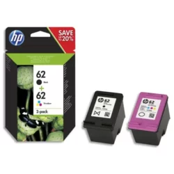 HP 62 Pack de 2 Cartouches d'Encre Noire et Trois Couleurs Authentiques