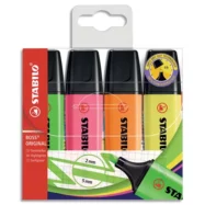 STABILO BOSS ORIGINAL surligneur pointe biseautée - Pochette de 4 surligneurs fluo - Coloris assortis