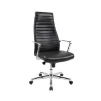 Topstar Fauteuil de direction "Chairman X", cuir véritable noir, revêtement: 100% cuir, dossier avec soutien lombaire, assise galbée confortable arrondie au niveau des genoux, mécanisme synchrone, solides pieds en croix en acier chromé, avec accoudoirs chromés avec appui-bras en cuir