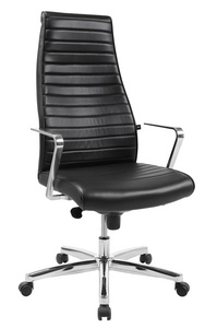 Topstar Fauteuil de direction "Chairman X", cuir véritable noir, revêtement: 100% cuir, dossier avec soutien lombaire, assise galbée confortable arrondie au niveau des genoux, mécanisme synchrone, solides pieds en croix en acier chromé, avec accoudoirs chromés avec appui-bras en cuir