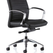 Fauteuil président Harly revêtement cuir noir piétement aluminium poli