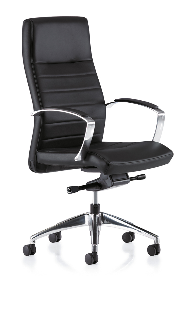 Fauteuil président Harly revêtement cuir noir piétement aluminium poli