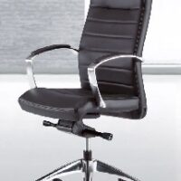 Fauteuil président Harly revêtement cuir noir piétement aluminium poli