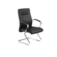Fauteuil visiteur Harly revêtement cuir noir piétement aluminium poli