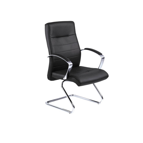 Fauteuil visiteur Harly revêtement cuir noir piétement aluminium poli