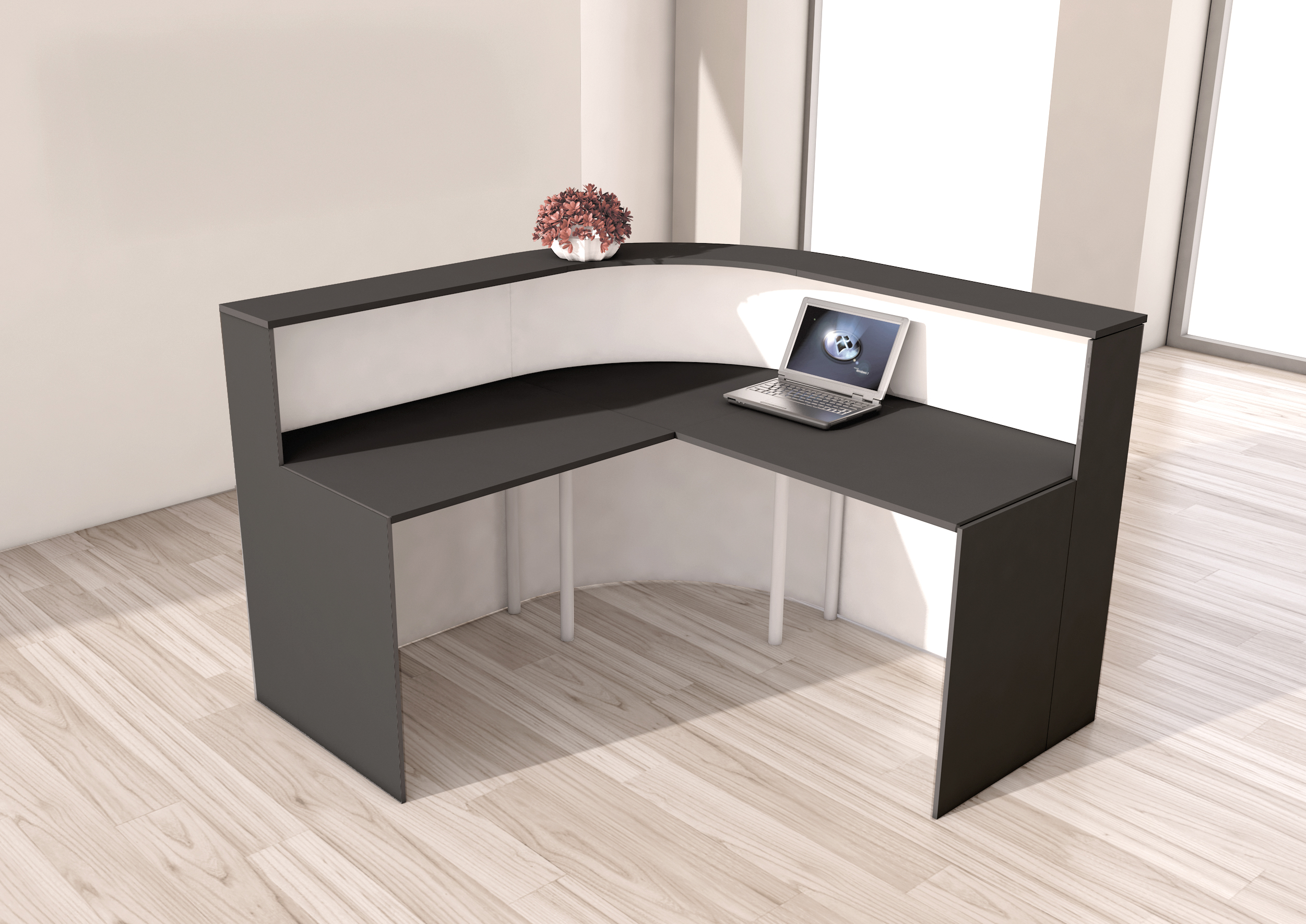 kerkmann Comptoir en L Cento 6, blanc anthracite (L)2.600 x (P)1.800 x (L)1.100 mm, construction en bois et acier, panneau de bois revêtu avec bords en ABS, – Image 3