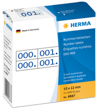 HERMA Etiquette numérique 0-999, 10 x 22 mm, bleu, double