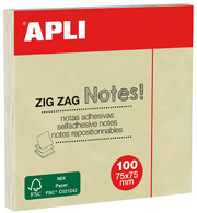 APLI Notes adhésives "ZIG ZAG Notes!", 75 x 75 mm, jaune