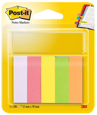 Post-it Marque-pages en papier, 15 x 50 mm, couleurs néon