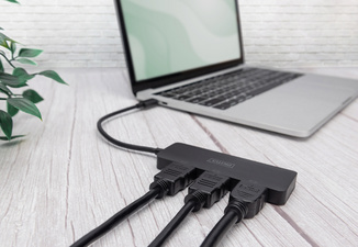 DIGITUS Hub vidéo MST, 3 ports, USB-C - 3x HDMI, noir – Image 2