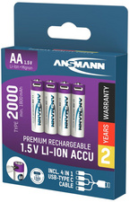 ANSMANN Piles Li-Ion mignon AA avec prise USB-C femelle