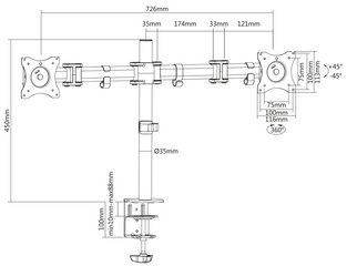 DIGITUS Support double écran universel, fixation par serrage – Image 2