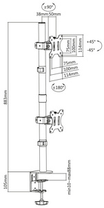 DIGITUS Support double écran universel, vertical, noir – Image 4