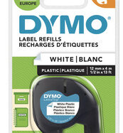 DYMO Ruban d'étiquette LetraTag, papier, 12 mm x 4 m  étiquettes blanches, mat pour le multi-usage, couleur de l'encre: noir, couleur du ruban: blanc (ancien: S0721520 / nouveau: S0721510) pour LetraTag QX50/XR/LT-100H/LT-100T