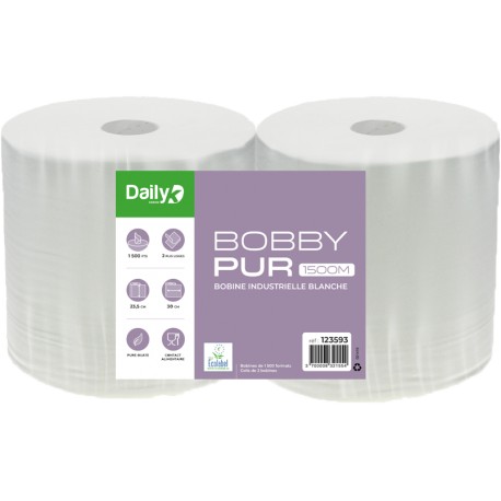 Bobine pure blanche Ecolabel BOBBYPUR 1500M Dailyk Green -Colis de 2