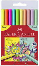 FABER-CASTELL Feutres GRIP fluo + pastel, étui de 10