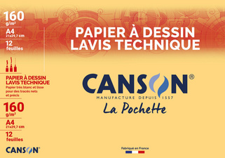 CANSON Papier à dessin Lavis technique, 240 x 320 mm, blanc