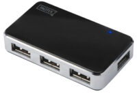 DIGITUS Mini hub USB 2.0, 4 ports, argenté, avec bloc d'ali.