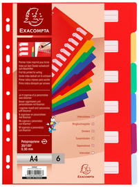EXACOMPTA Intercalaires en plastique, uni, A4, 6 touches