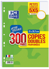 Oxford Copies doubles perforées, A4, quadrillé, avec marge
