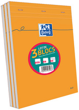 Oxford Bloc-notes, A4, quadrillé, 80 feuilles, lot de 3
