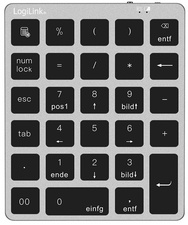 LogiLink BT 5.0 Nummernblock, 28 Tasten, kabellos, grau