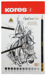 Kores Crayon à papier "Grafitos Art", étui métallique de 12