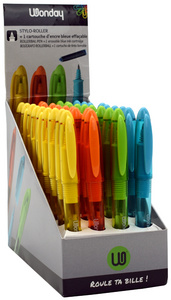 Wonday Stylo roller, pointe métal, présentoir de 36