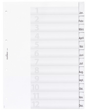 DURABLE Intercalaires en plastique, A4, 12 touches, trans.