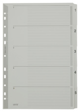LEITZ Intercalaires en carton mylar, chiffres, A4, 1-5, gris