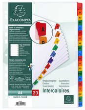EXACOMPTA Intercalaires carton A-Z, A4, 20 touches, blanc