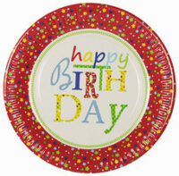 PAPSTAR Assiette en carton "Happy Birthday", rond, 230 mm
