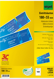 sigel Billet d'entrée, 180 x 55 mm, imprimable, extra blanc