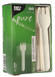 PAPSTAR Fourchette à gâteau en papier "pure", blanc