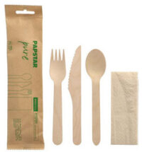 PAPSTAR Kit de couverts "pure", en bois de bouleau, 4 pièces