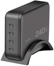 LogiLink Chargeur de bureau USB-C, 4 ports, GaN, 240 W