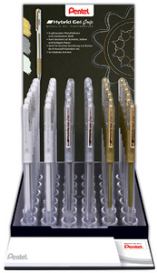 Pentel Roller gel K118, présentoir de 72, blanc, or & argent