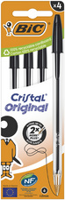 BIC Stylo à bille Cristal Original, boîte carton de 4, noir