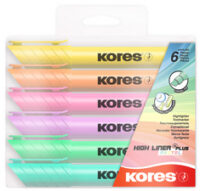 Kores Surligneur "HIGH LINER PLUS", couleurs pastel, étui 6