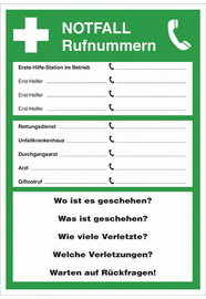 LEINA Hinweisschild "Notfall-Rufnummern
