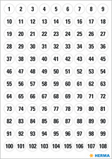 HERMA stickers chiffres 1-540, diamètre: 8 mm, blanc
