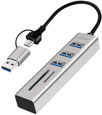LogiLink Hub USB 3.0 avec lecteur de carte, 3 ports, argent