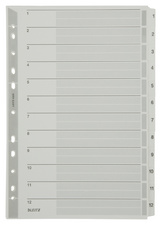 LEITZ Intercalaires en carton mylar, chiffres, A4, 1-12,gris
