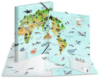 HERMA Chemise à élastiques "Mappmonde des animaux", A4