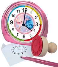 ROTH Réveil pour enfants & tampon, kit "Dauphins", rose