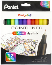 PentelArts Feutre POINTLINER colour dye ink, étui de 12