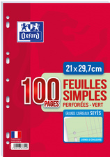 Oxford Feuillets mobiles en couleur, A4, Seyès, vert