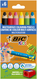 BIC KIDS Crayon de couleur multi-surfaces, étui carton de 6