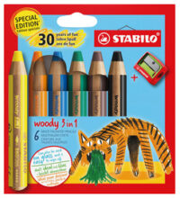 STABILO Crayon multi-talents woody 3 en 1, étui de 6 Tigre